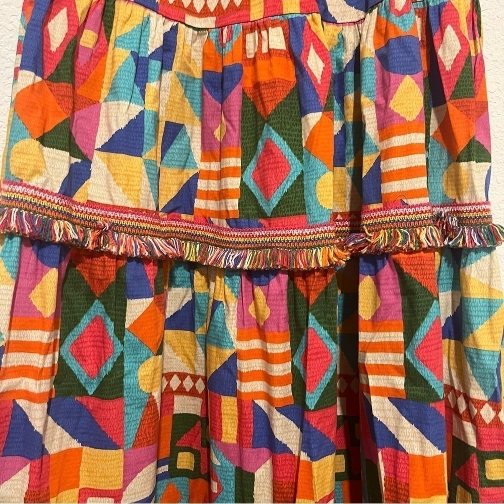 ANTONIO MELANI Giuliana Geometric Print Fringe Hem Cotton A-Line Skirt Size 0 - Picture 6 of 9